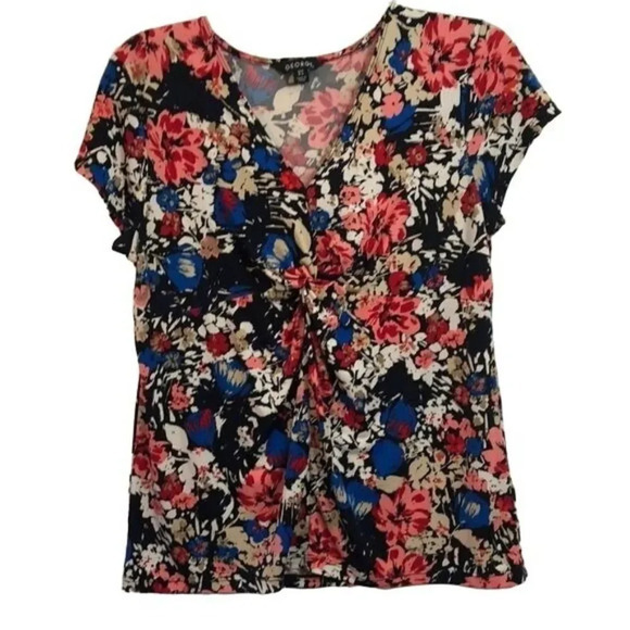 George Floral Twist Front Top Womens Size S/CH 4-6 Short Sleeve‎ - Picture 1 of 11